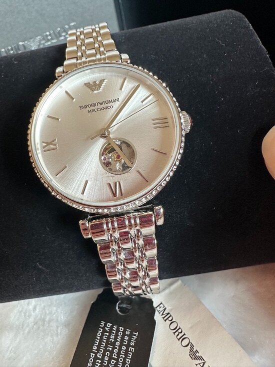 NWT! Rare! Emporio Armani AR60022 Automatic Crystal Silver Dial Women\'s Watch
